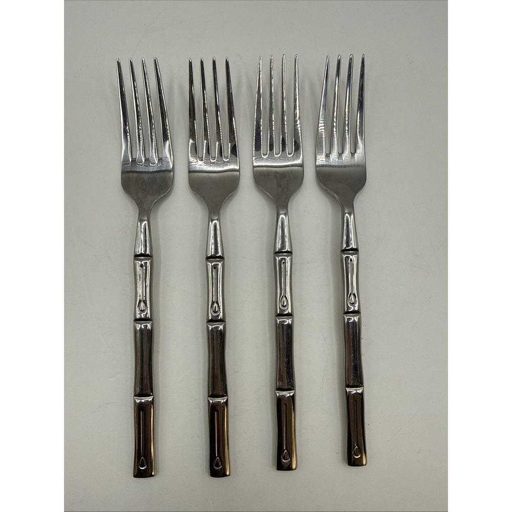 Cambridge CBS221 Bamboo Glossy Set of 4 Salad Forks 7 1/4" Stainless Flatware